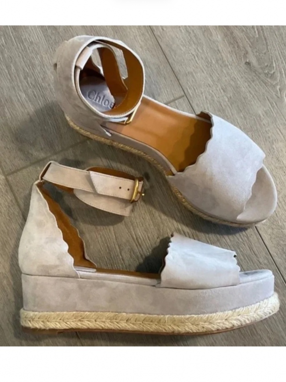 CHLOE Lauren Suede Platform Espadrille Scalloped Design EU 40 US 10